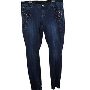 Torrid Jeans Women's Dark-Blue Denim Sparkle-Studs on Front Stretchy Size 14